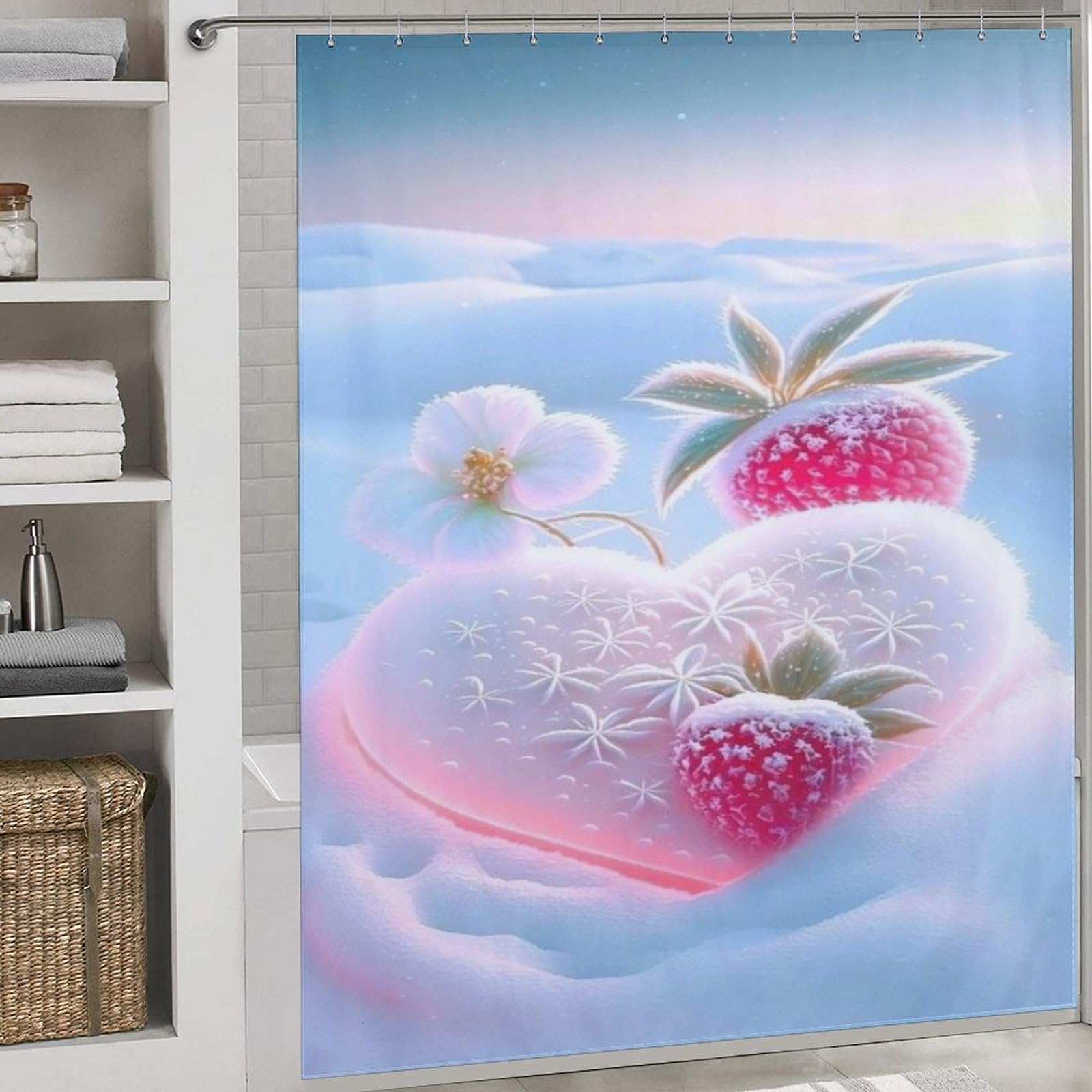 Rideau de douche étanche fraise lavable pour stopper les éclaboussures de bain