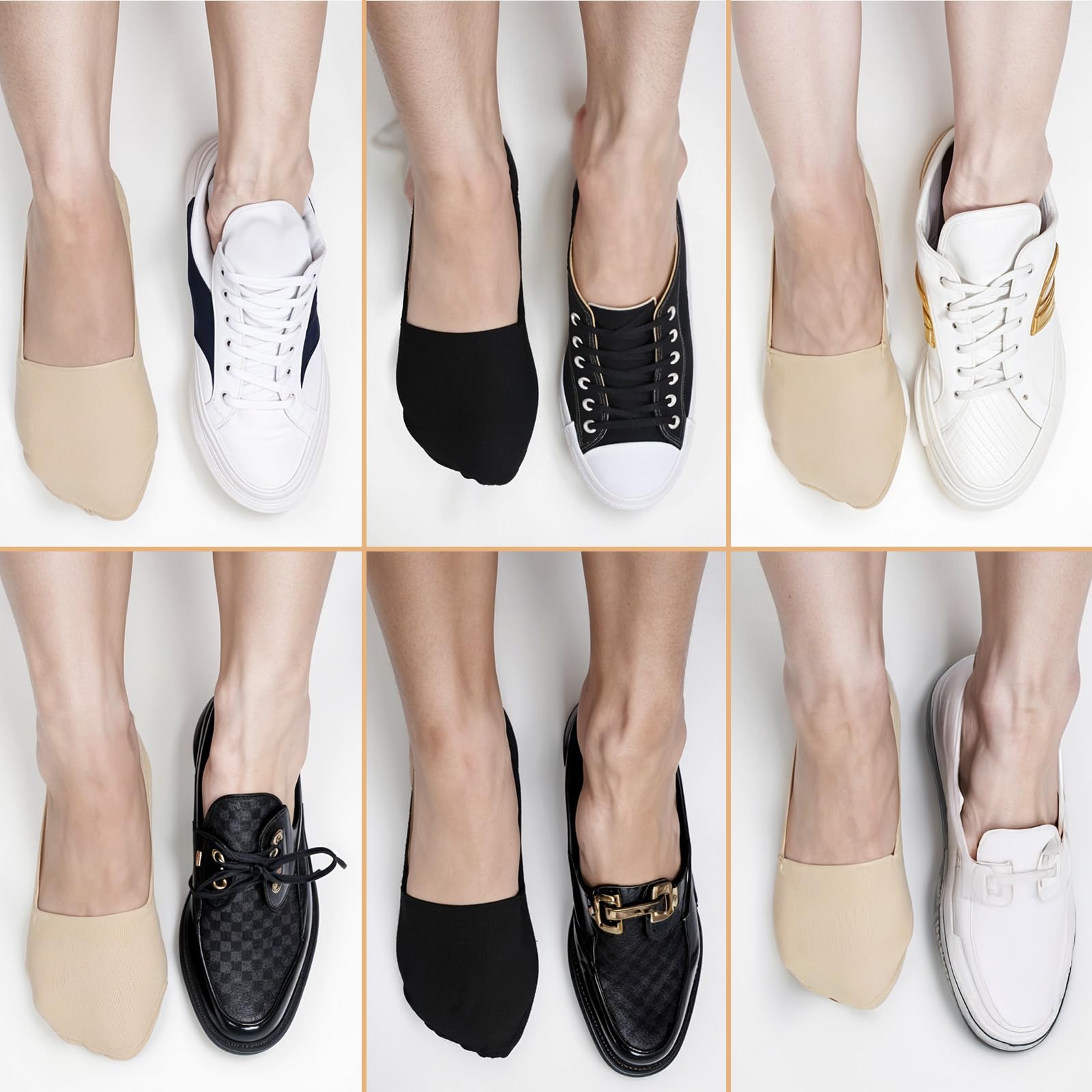 Yuanchu 6 par damskich stopek, niewidoczne, 35-40, antypoślizgowe, oddychające, antypoślizgowe, silikonowe, na lato, skarpety do sneakersów, bez pokazu