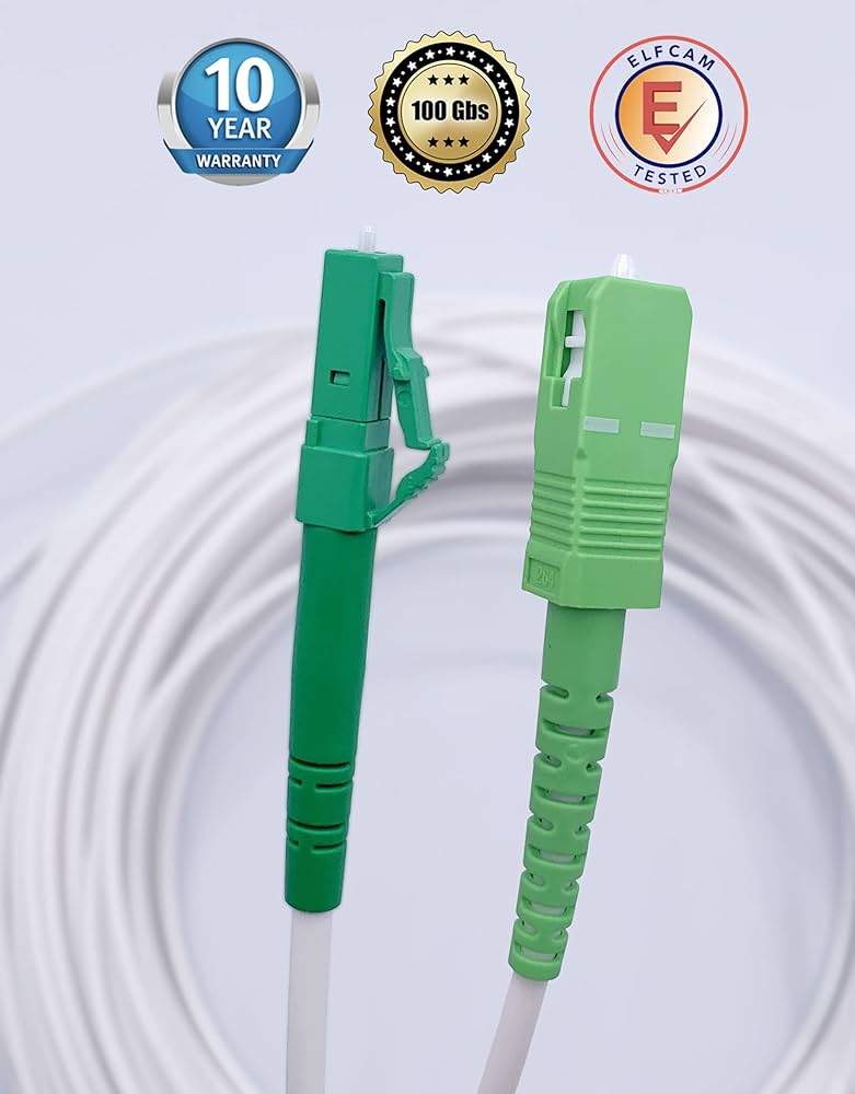 Modem Fibre Optique Elfcam® - Câble à Fibre Optique SC/APC à LC/APC Monomode Simplex 9/125um OS2 Jarretière Optique LSZH Blanc (0,5M Câble Fibre