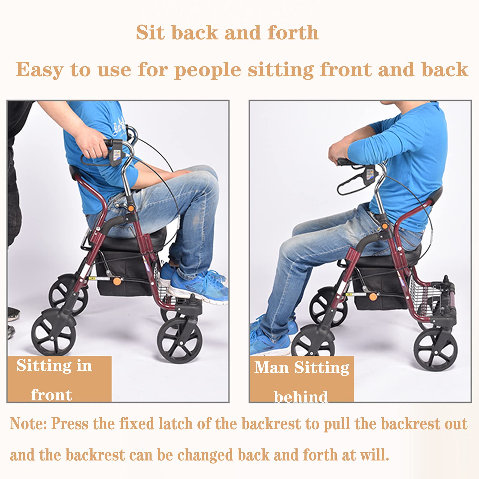 Andadores Rollator Plegables, Andador portátil plegable de aluminio con asiento y cesta de compra de 4 ruedas for personas mayores, capacidad de 100 kg