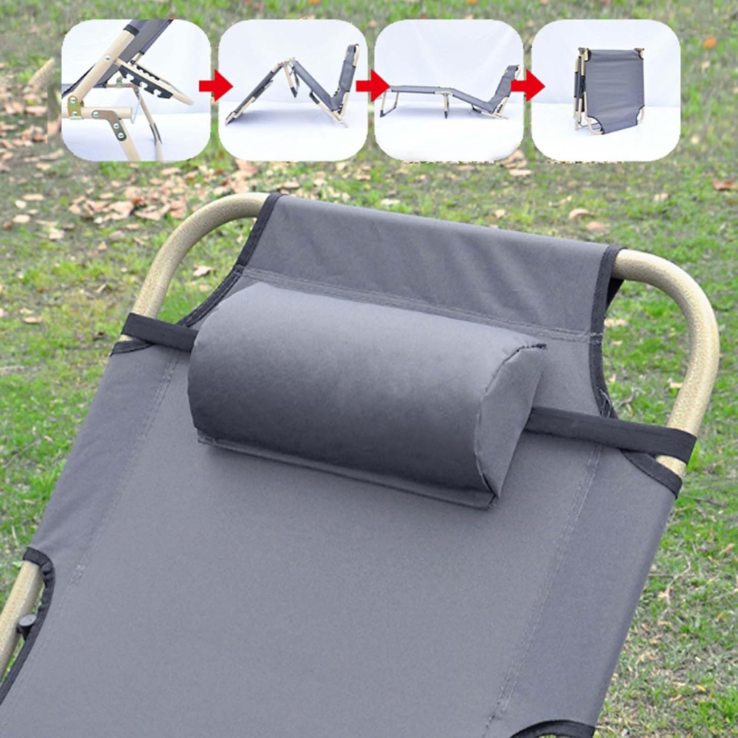( Folding Camping Cot, 3-Position Adjustable Oxford Sleeping Cots Bed,Portable Camping Bed with Pillow,Multifunctional Lounge Chair,Perfect for Camping, Pool, Beach, Patio (76"