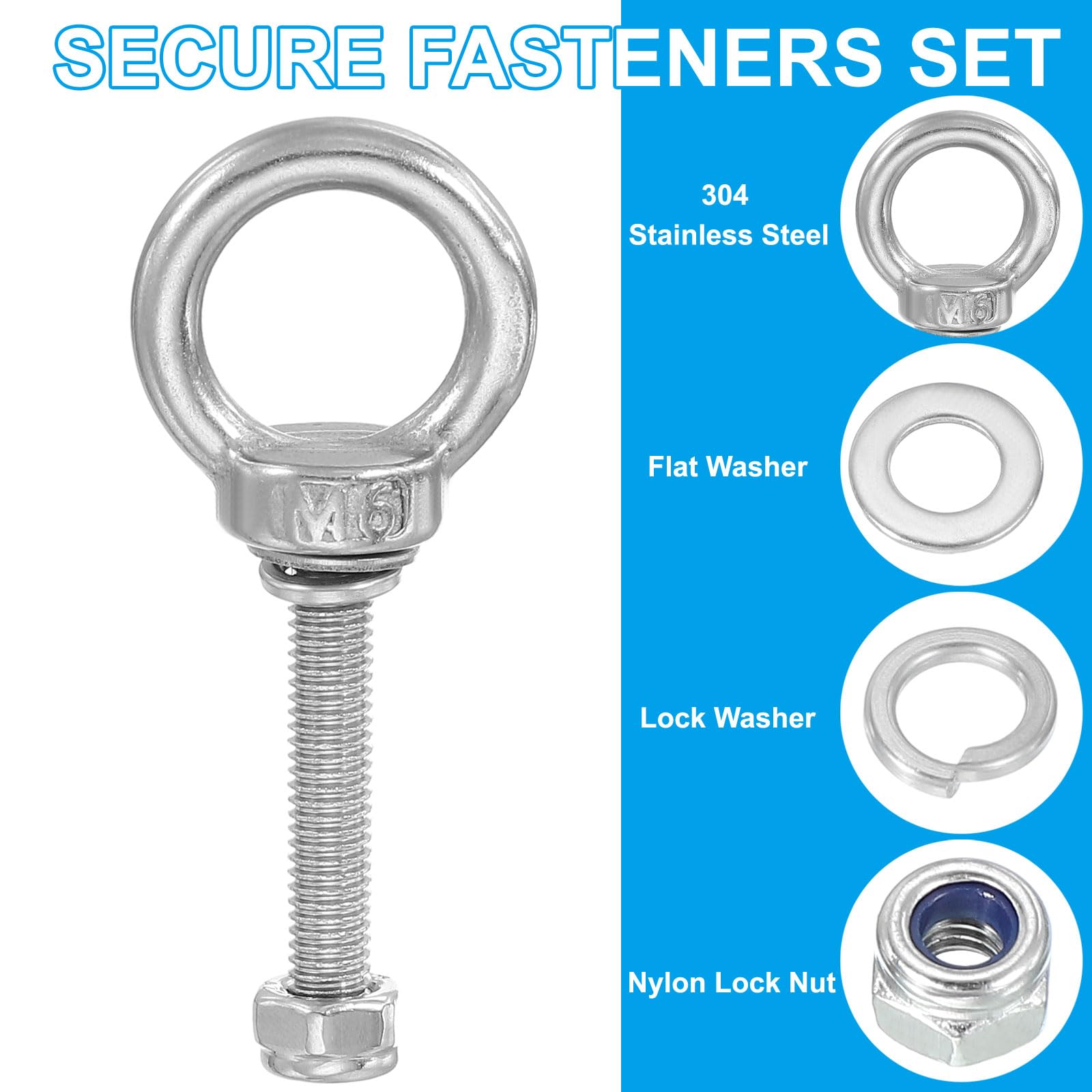 PATIKIL M6 x 35mm Eye Bolt with Nut, 6 Pack 304 Stainless Steel Lifting Shoulder Eyebolt Lift Thread Screws for Hanging Silver - Image 3