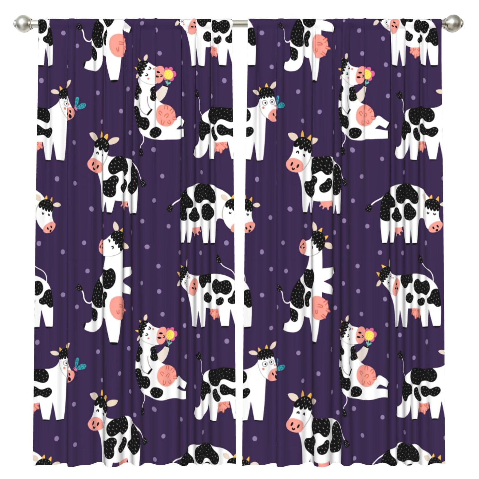 InOmak Funny Cows Funny Farm, 2 Panels Window Curtains 52 x 84 Inch Blackout Curtains for Living Room Bedroom