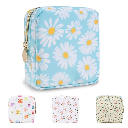 Mini bolsa de maquillaje floral impermeable para bolso, bolsa de viaje de cosméticos de flores de nailon, pequeña bolsa organizadora de artículos de