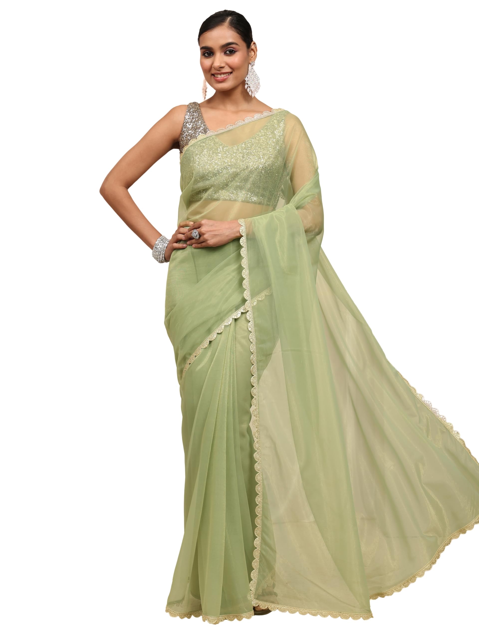 Solid Net Saree for Women With Unstitched Blouse Piece | Traditional Saree for Party & Wedding-image-13