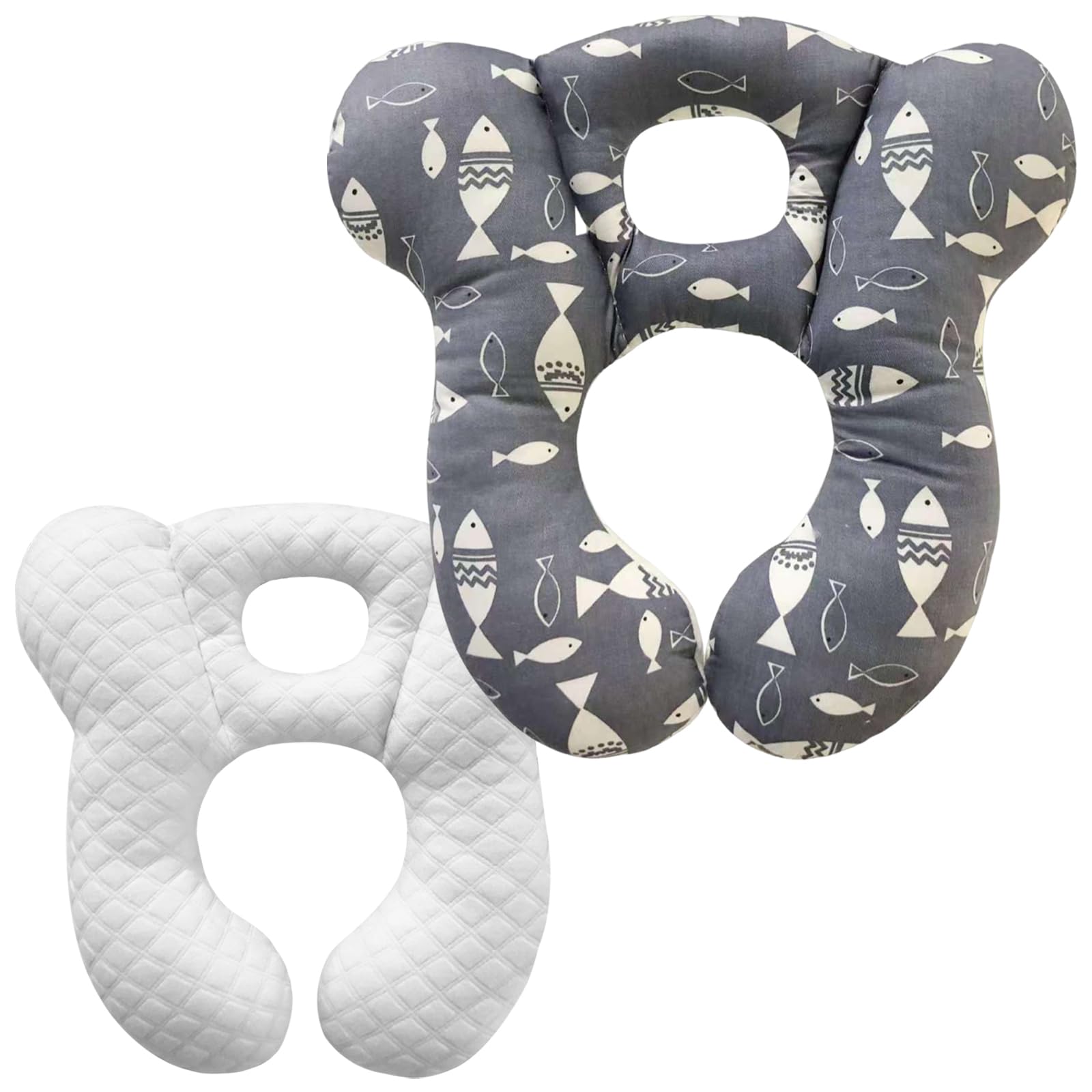 Baby Travel Pillow, Infant Pillow for Car Seat Pushchair and Stroller, Soft Comfortable Neck Support for Kids Newborn and Toddler - Grey Fish