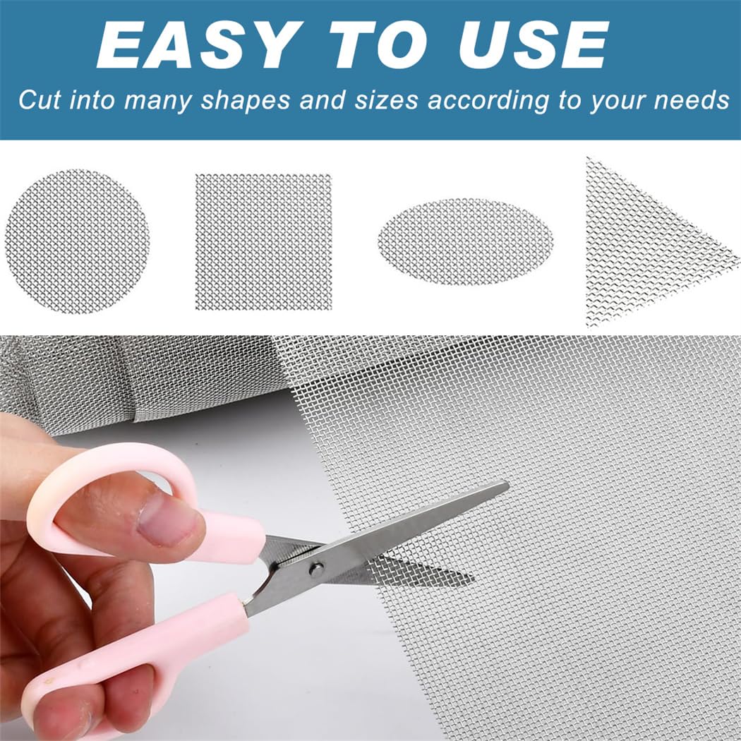 Wire Mesh Screen Stainless Steel Metal Mesh Vent Screen 15'' x 78.7‘’ Fine Wire Meshes Roll Rodent Proof for Vents Filters Garden 40mesh