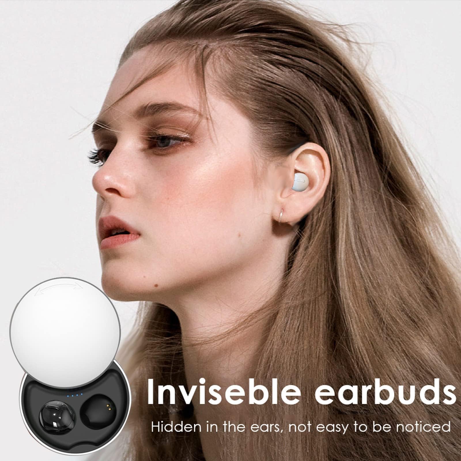 Auriculares invisibles inalámbricos con Bluetooth en el oído, mini auriculares discretos y pequeños para dormir, ocultos con funda de carga, auriculares para orejas pequeñas, trabajo, dormir, Android