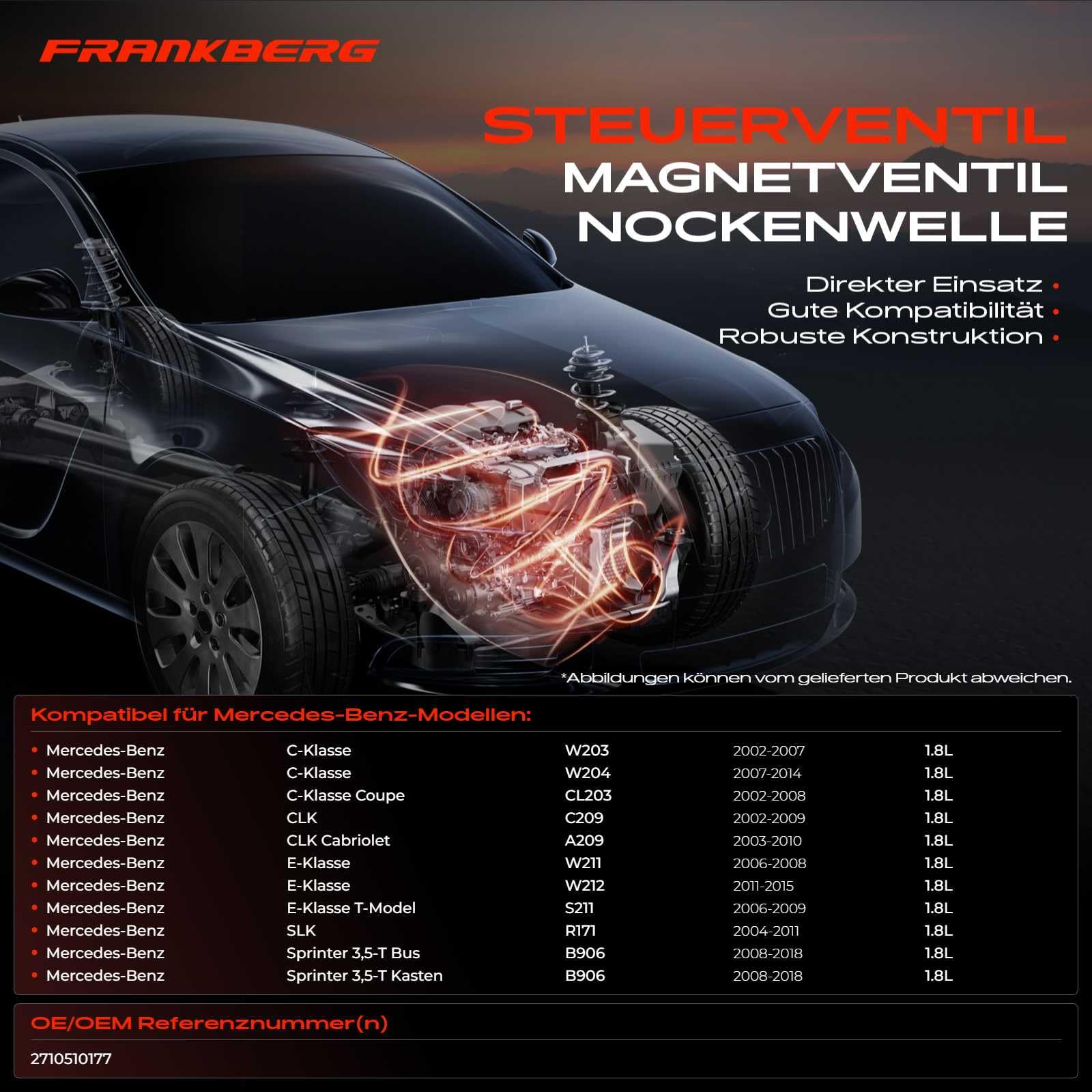 Frankberg 2x Zentralmagnet Nockenwellenversteller Kompatibel mit C-Klasse W203 C180 C200 C230 1.8L 2002-2007 E-Klasse W211 E200 1.8L 2006-2008 Replace# 2710510177