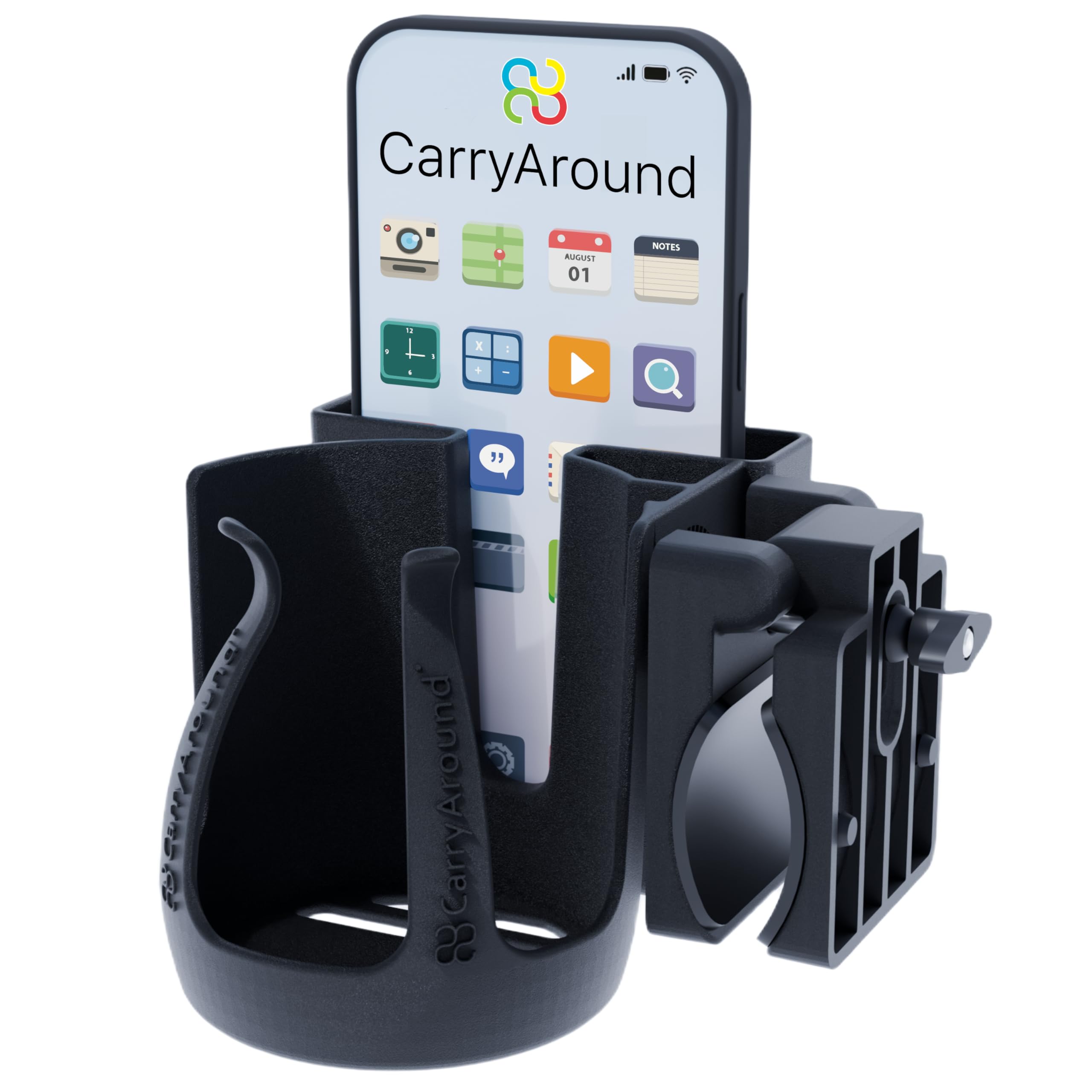 CarryAround, soporte para tazas de bebé, vasos, teléfono grande [fabricado en Reino Unido] por CarryAround, cochecito, cochecito, silla de ruedas, andador, café, biberón, construido para durar, fuerte