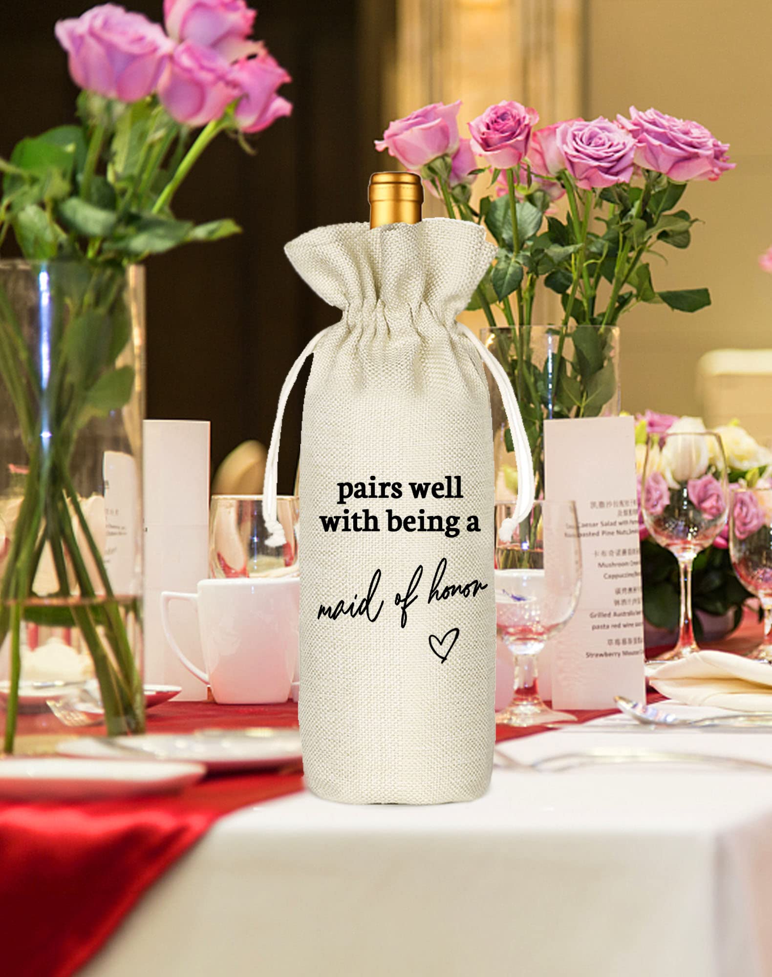 Maid Of Honor Wine Bag, Gift for Bridesmaid, Wedding Wine Bag Gift, Bridal Shower, Engagement, Bachelorette Party Favor-Pairs Well with Maid of Honor