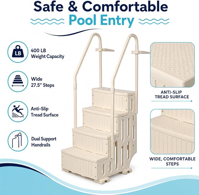 Escalera de piscina 4 pasos capacidad 400 lbs blanca miniatura 4