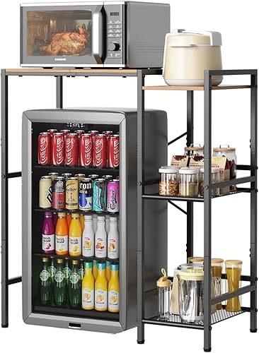 Mini soporte para refrigerador con estantes de almacenamiento, soporte de gabinete de 3 niveles para microondas, cafetera, aperitivos, gabinete de