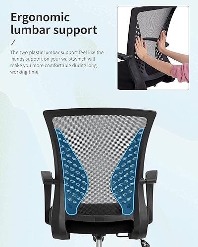 Miniatura 4 de Silla de oficina, silla de escritorio giratoria con respaldo medio con reposabrazos, soporte lumbar de malla, silla de computadora, altura
