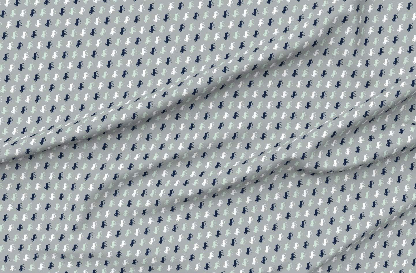 Spoonflower Fabric - Multi Moose Grey Extra Small Scale Elk Woodland Navy Printed on Organic Cotton Sateen Fabric by The Yard - Sewing Quilting Apparel Home Decor