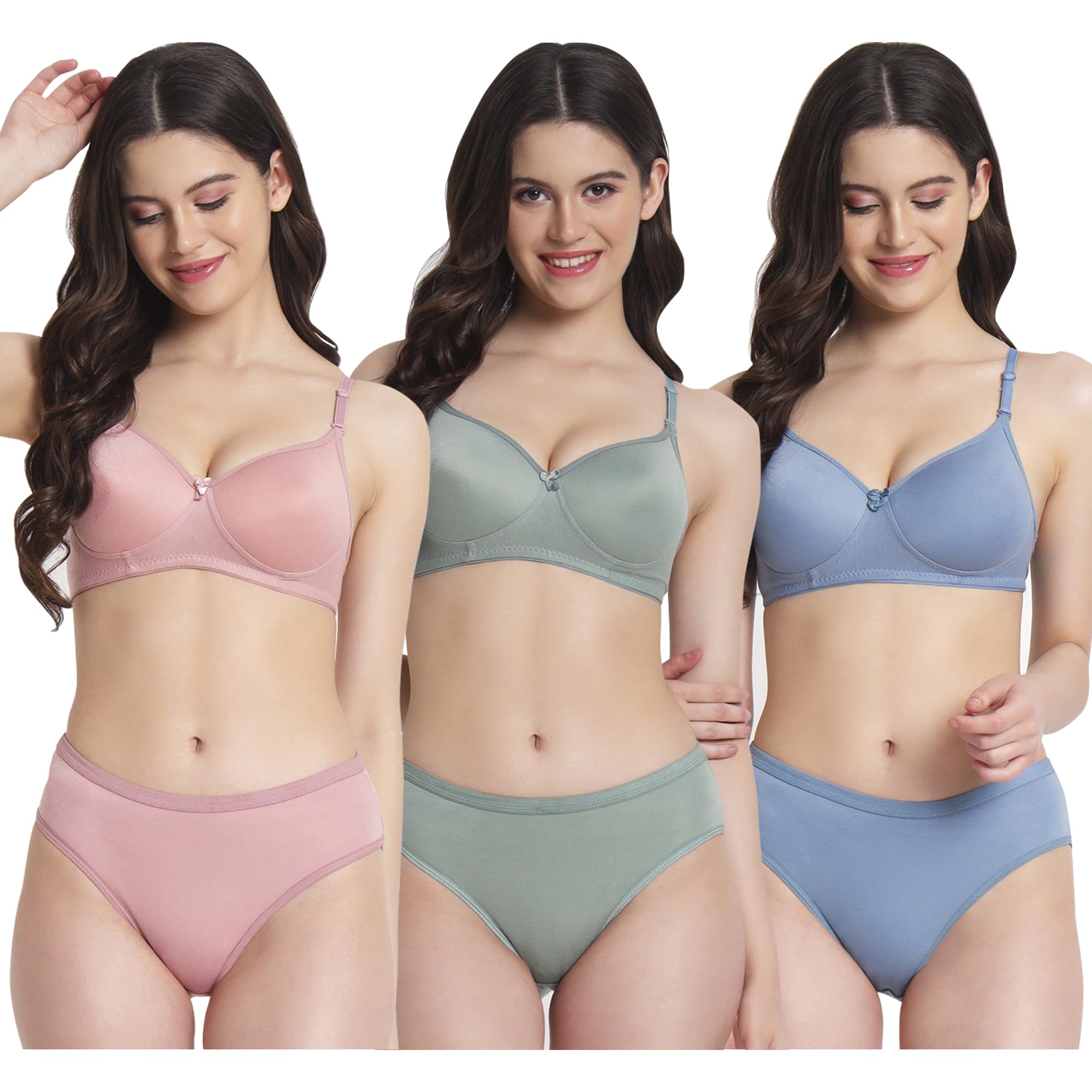 skybeauty Women' s Premium Lightly Padded Bra Panty Set Pack of 3 in - (Multicolor) (34)-picture-14