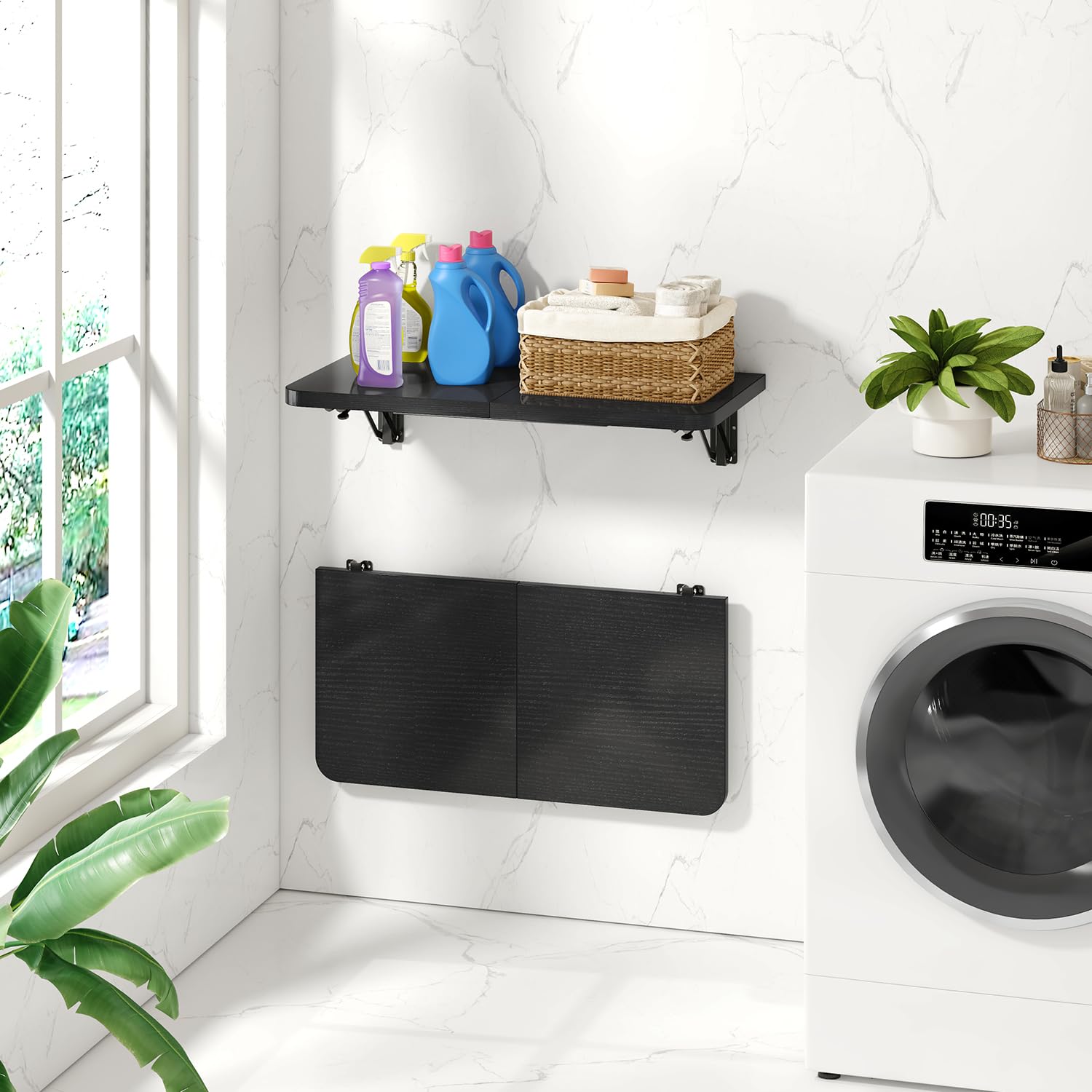 IBUYKE Mesa Plegable de Pared, Ahorra Espacio, Multifuncionales Escritorio de Ordenador, 60 * 30CM,Mesa Plegable para Hogar, Comedor, Cocina, Bar, Negro TVT005B