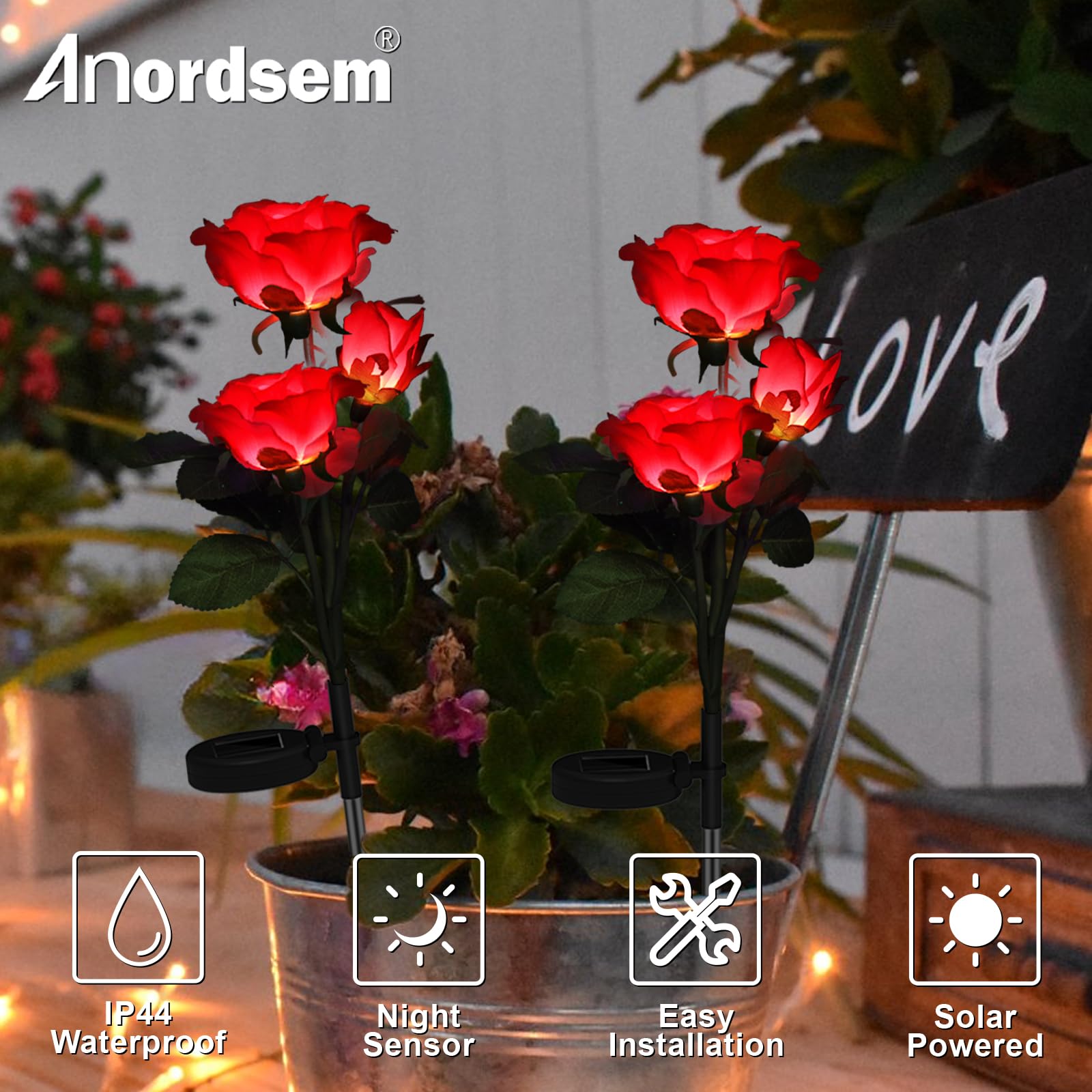 TONULAX Luces Solares De Jardín, Luz Exterior Mejorada, 7 Luces De Rosas Que Cambian De Color Para Patio, Decoración De Jardín, Panel Solar Ampliado, Rosa Más Realista (paquete De 6