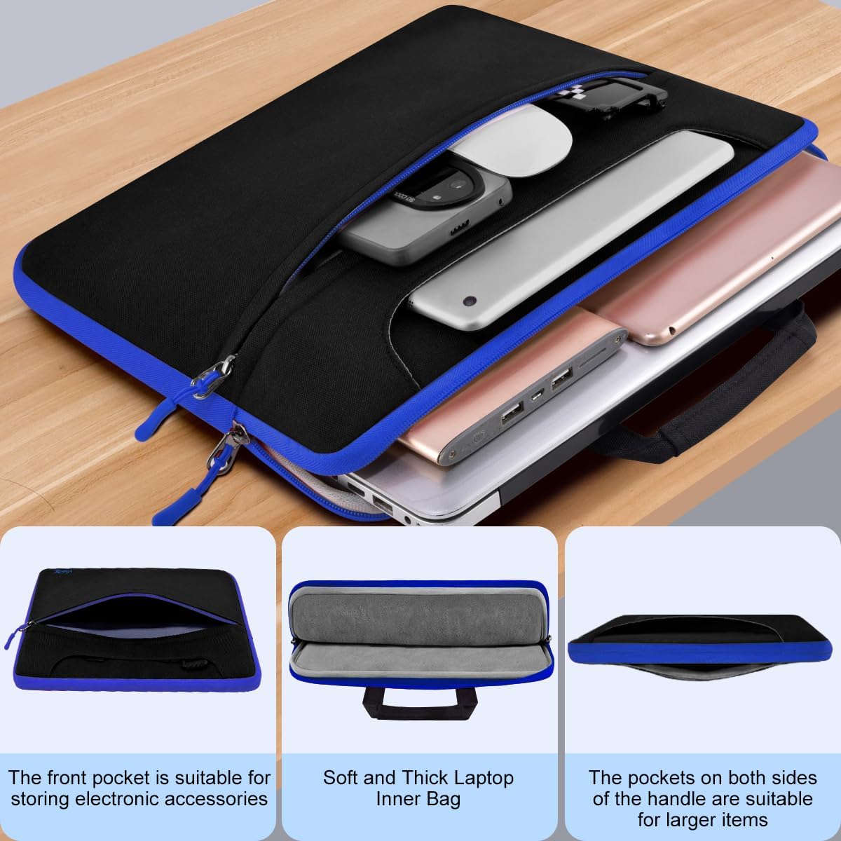 Hseok Laptop Shoulder Bag 17-17.3 inch Case, Durable Shockproof Protective Briefcase with Multi-Pockets Compatible with Lenovo Most 17-17.3 inch HP Acer Dell ASUS MSI Notebooks,Black-blue