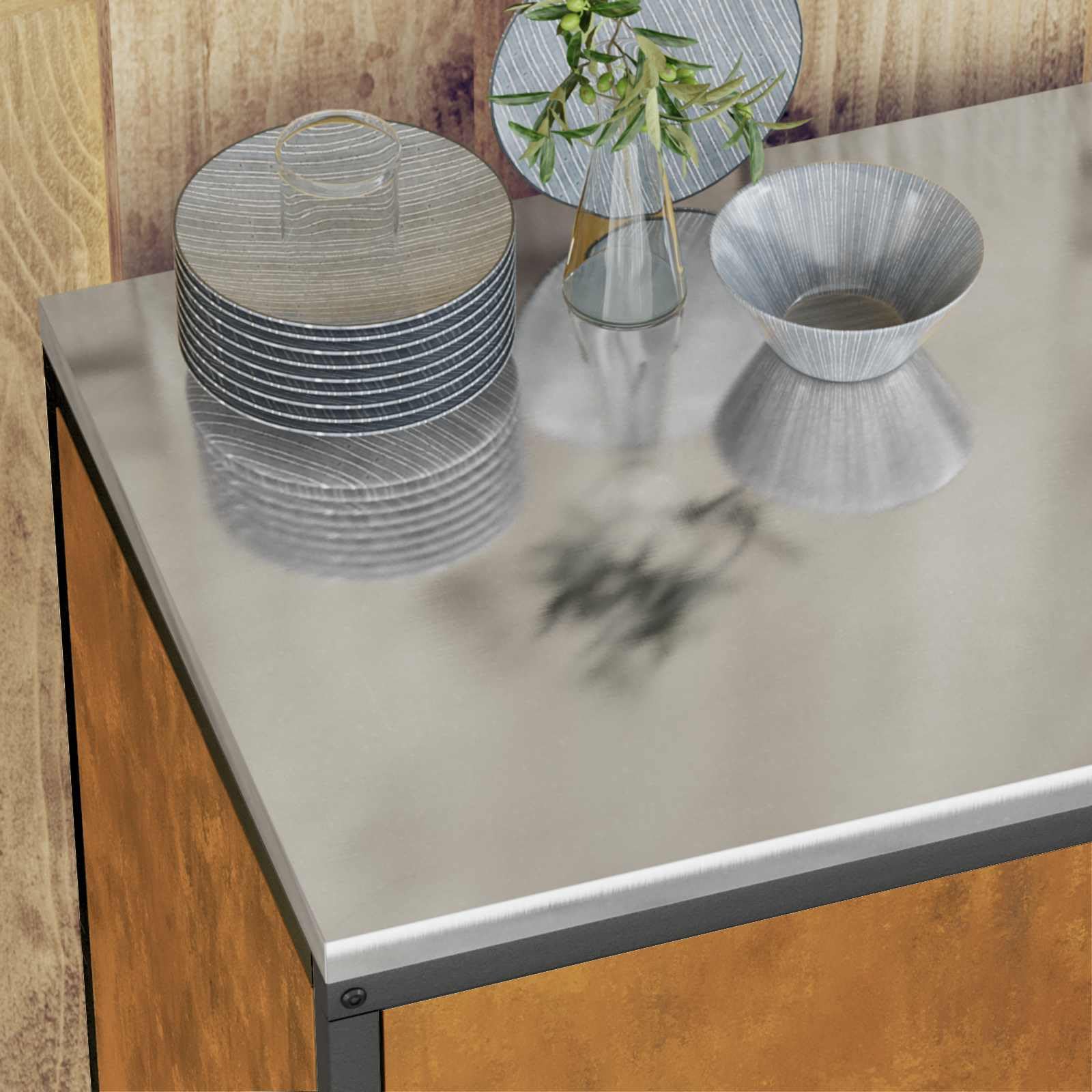 Hothingwell Schowek kuchenny Stal Drewno 90x50x92 cm | Solidna stalowa rama, półki drewniane, nowoczesny design, łatwy montaż, do użytku na zewnątrz