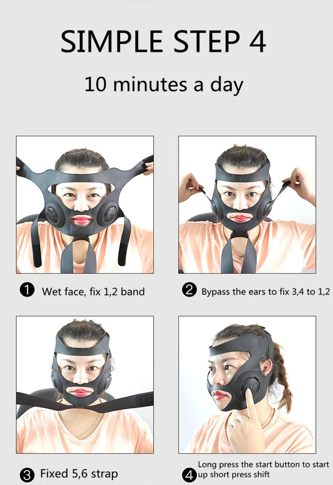 Minceur Visage Masque, EMS Appareil de Levage de Visage Visage en V Lifting des Joues Affaissement du Menton Masseur de Muscles du Visage Contre Le Double Menton Anti-âge Chargement USB