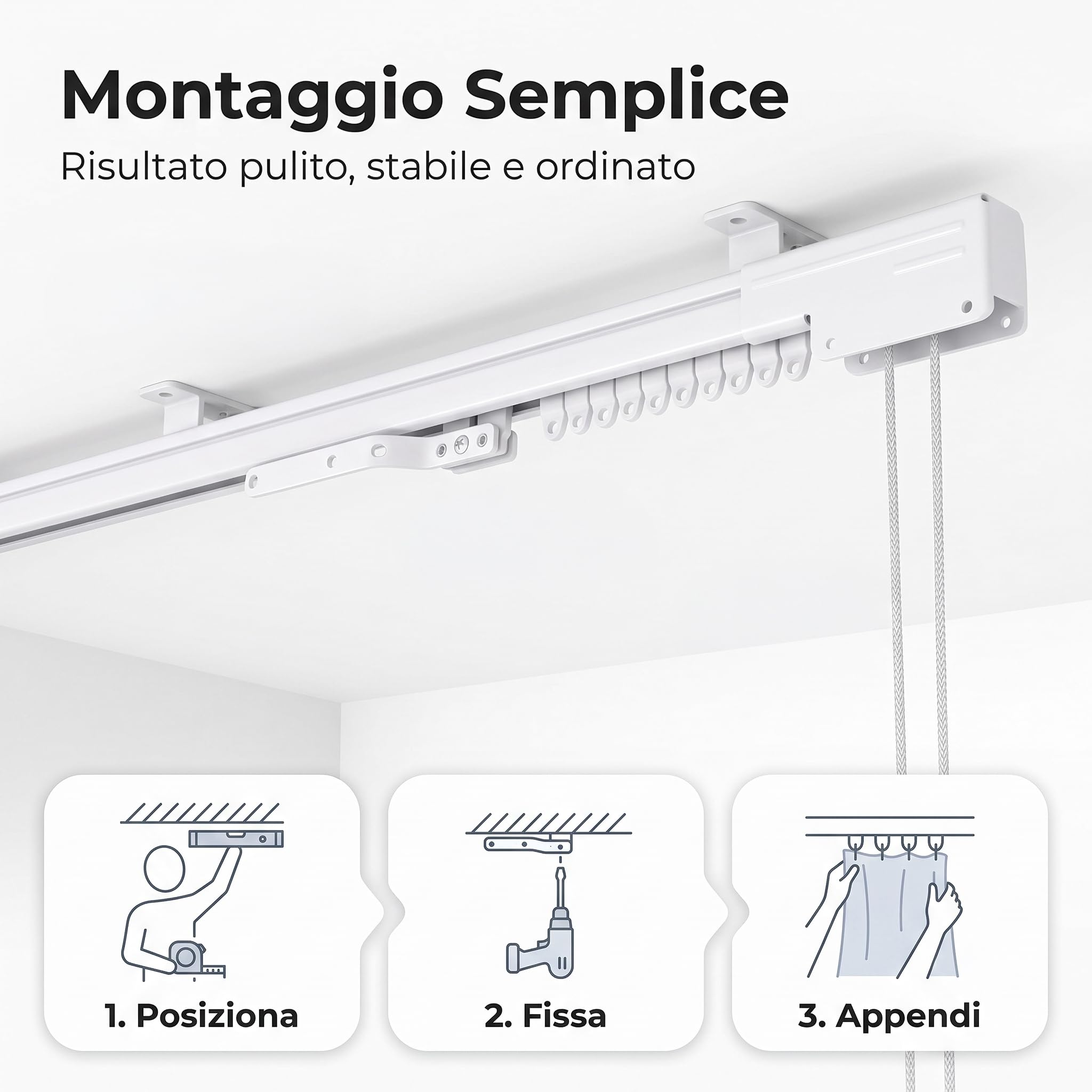 Binario per Tende a Soffitto | Binario Tenda Soffitto Scorrevole Estendibile | Sistema Scorrevole Fluido - Design Minimal - Struttura Robusta, Durevole - Ideale per Tende Interno - 160x300 | GALEONE