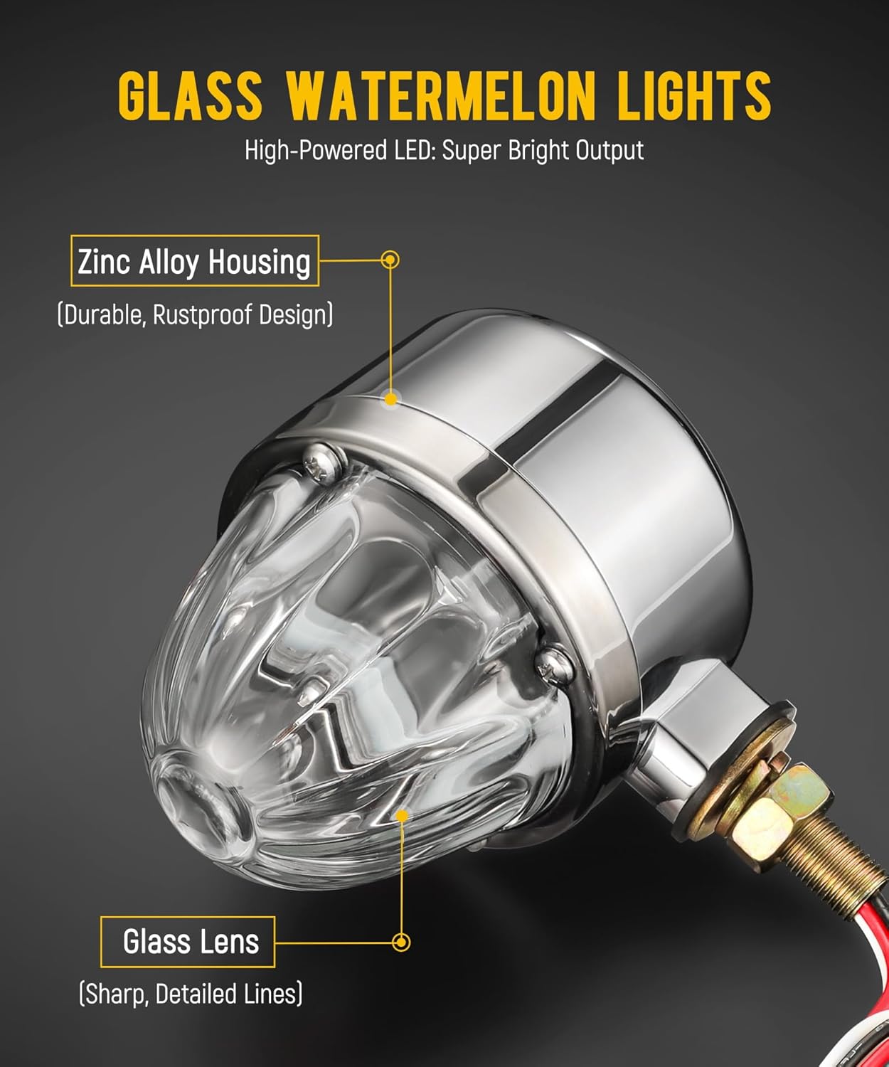 Partsam 1x Glass Watermelon Light Single-Face Amber LED Turn Signal Marker Light, Zinc Alloy Housing Clear Lens Post Mount for Peterbilt Freightliner Semi Truck Trailer, 10-30V