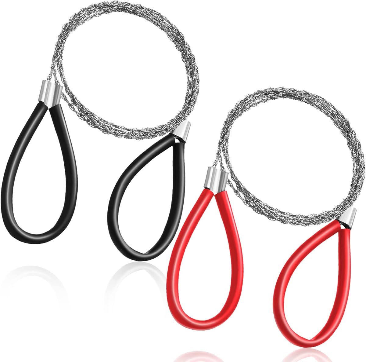 Stainless Steel Cable Saw, Metal Wire Saw Hand Pocket String Emergency Survival Rope Cutting Tools PVC Pipe Cutting Tool for Wood Camping Hiking Hunting, Red, Black, 23.62 Inch (2 Pcs)