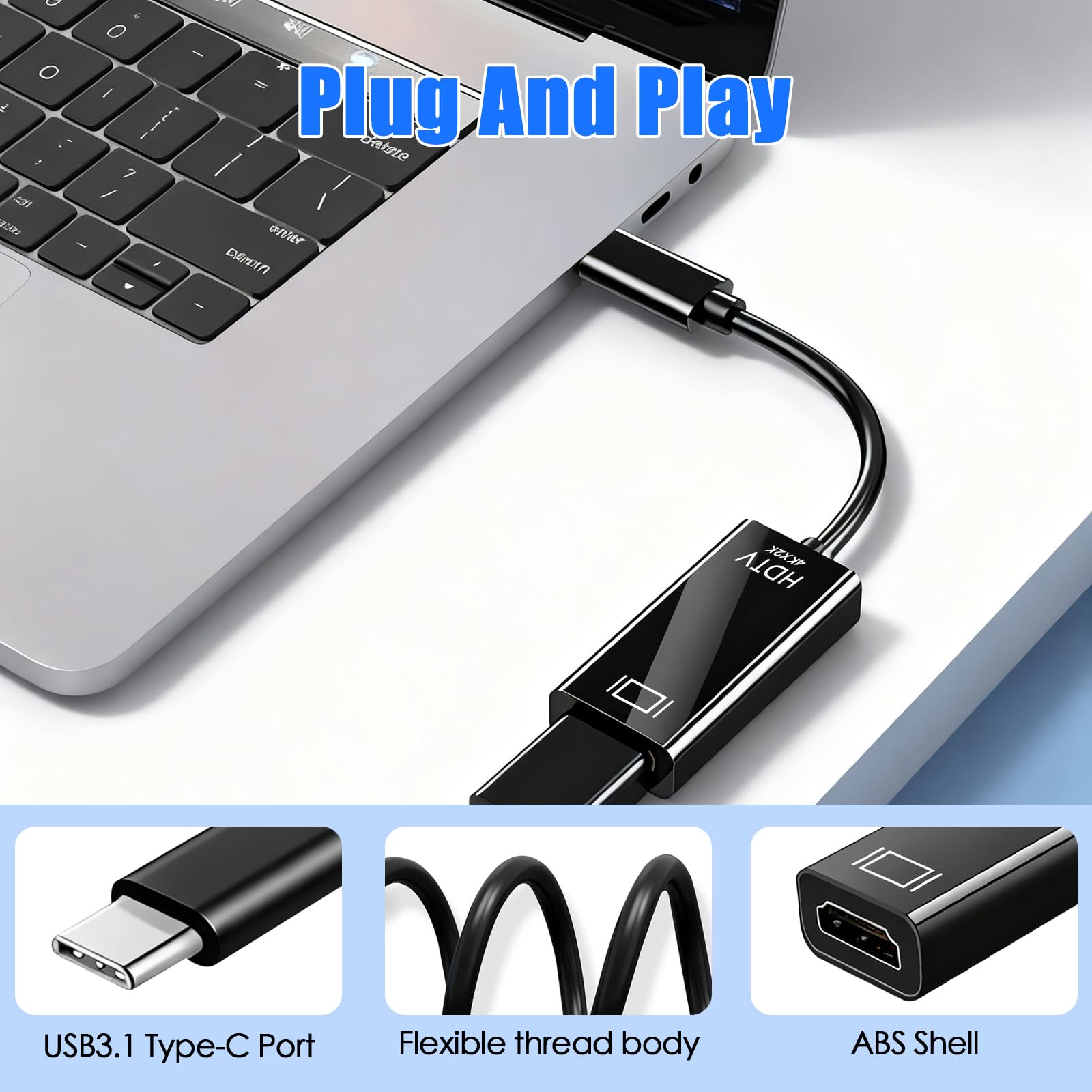 Adattatore USB a HDMI, Cavo HDMI a USB C, Adattatore HDMI aUSB, HDMIto USBC Compatibile Con iPhone, iPad, Samsung, Xiaomi, Macbook, Video Uscita Audio