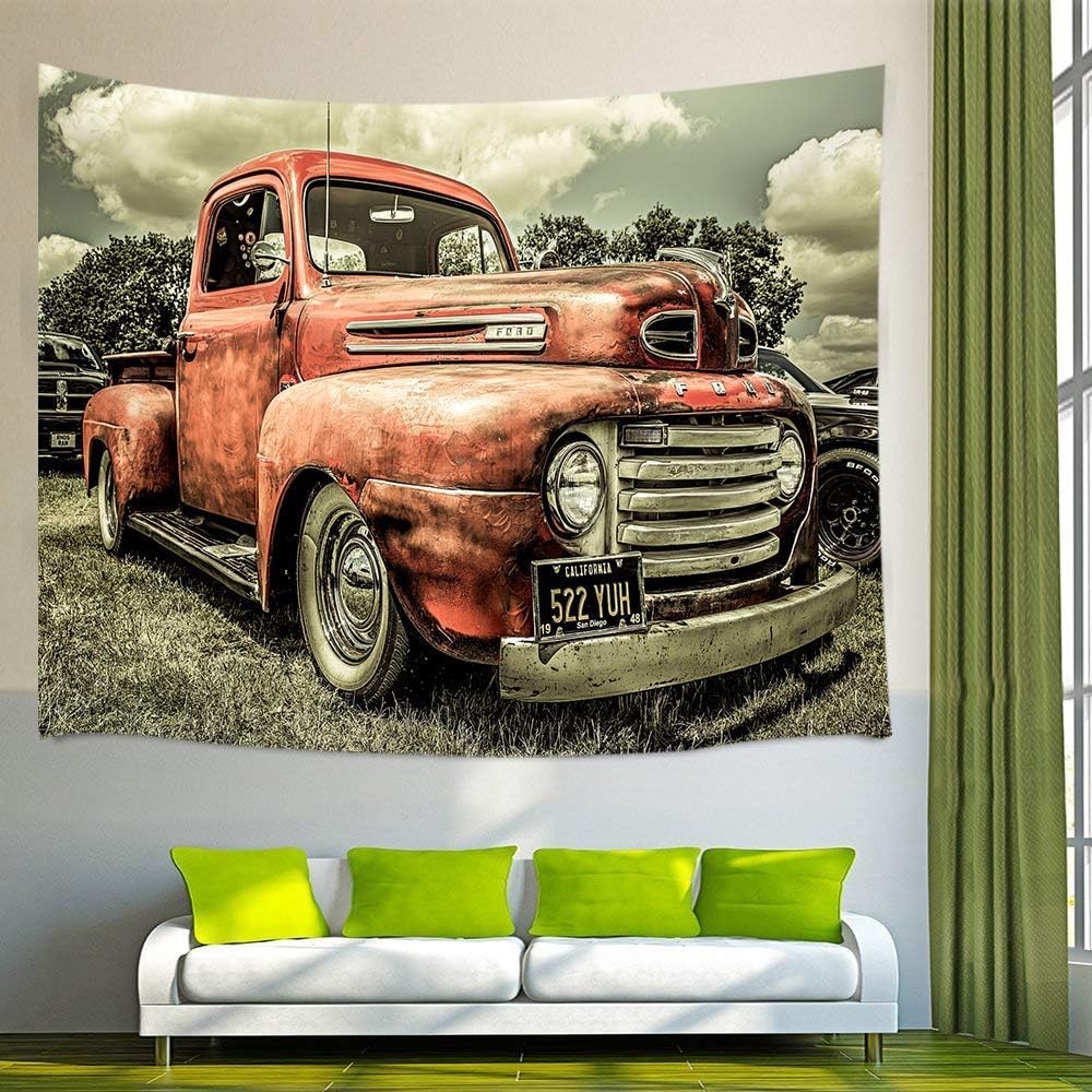 NYMB Rustic Car Wall Art Home Decor, Custom The Old Truck Car Tapestry Wall Hanging Bedroom Living Room Dorm, Country Farmhouse Tapestries Poster Beach Towel Blanket College Dorm Home Decor, 60X40in