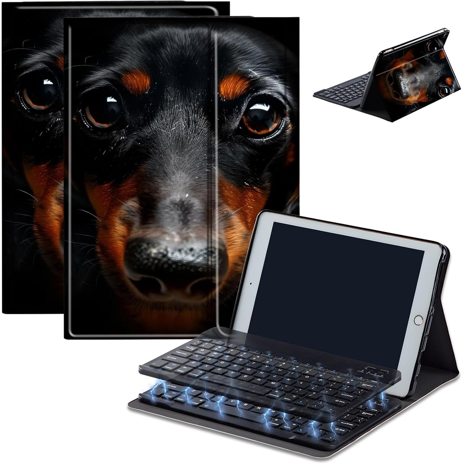 Keyboard Case for Amazon Fire Max 11 (13th Generation, 2023 Release), Detachable Wireless Bluetooth Keyboard and Auto Sleep/Wake Fire Max 11 Tablet Case with Keyboard, Adorable Black Dog