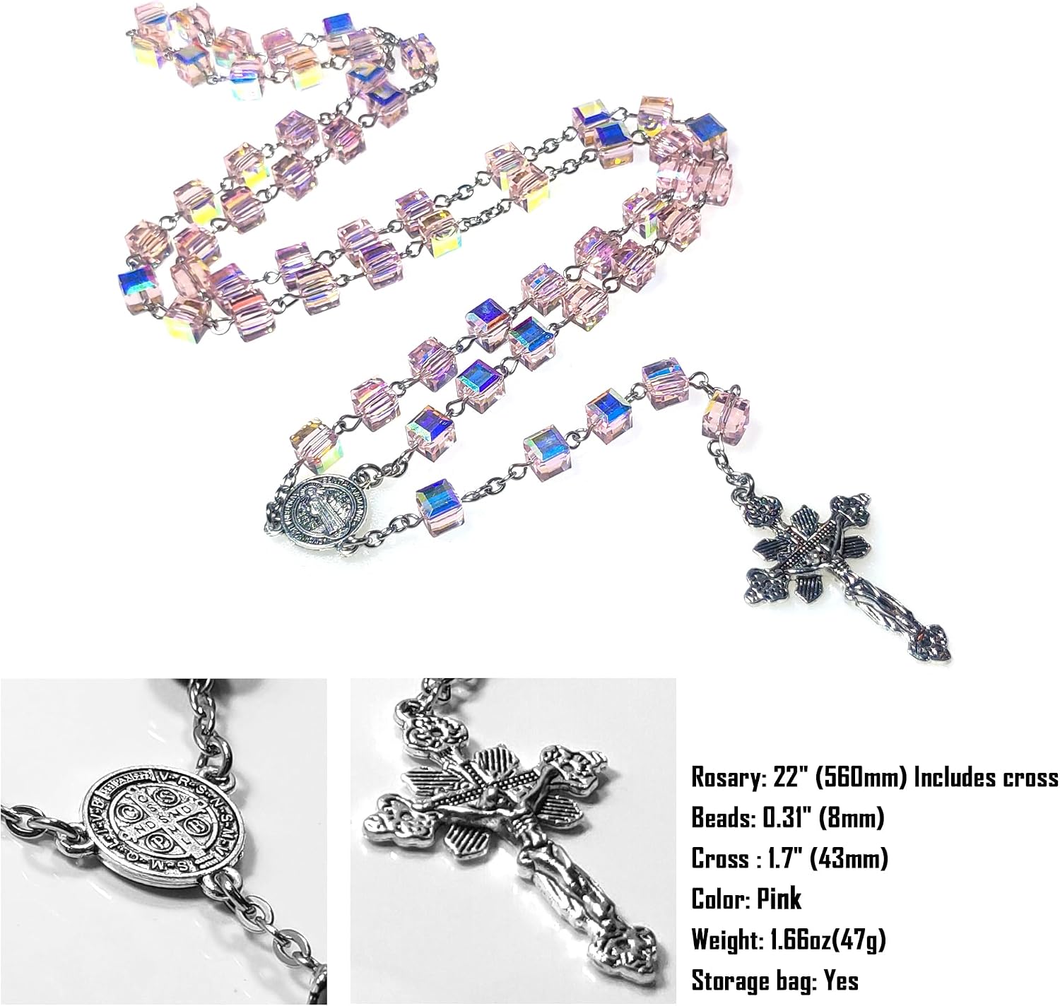 Rosary Beads Chaplet Highly refractive Cubic Cutting Artificial Crystal Glass Rosery Cross Catholic Gifts