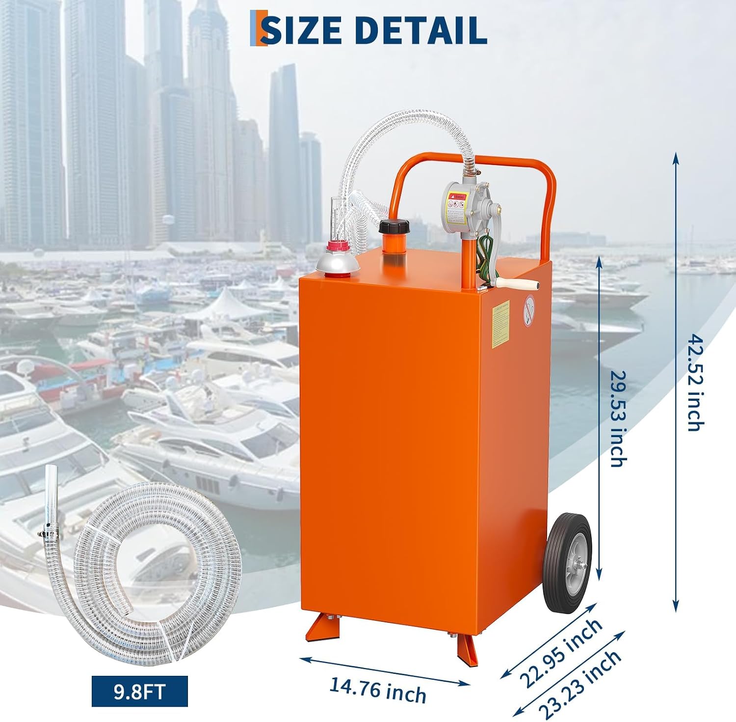 40 Gallon Fuel Caddy with Transfer Pump - Gas and Diesel Holding Tank for Automobiles, Lawn Mowers, ATVs, Boats & Recreational Vehicles, Orange