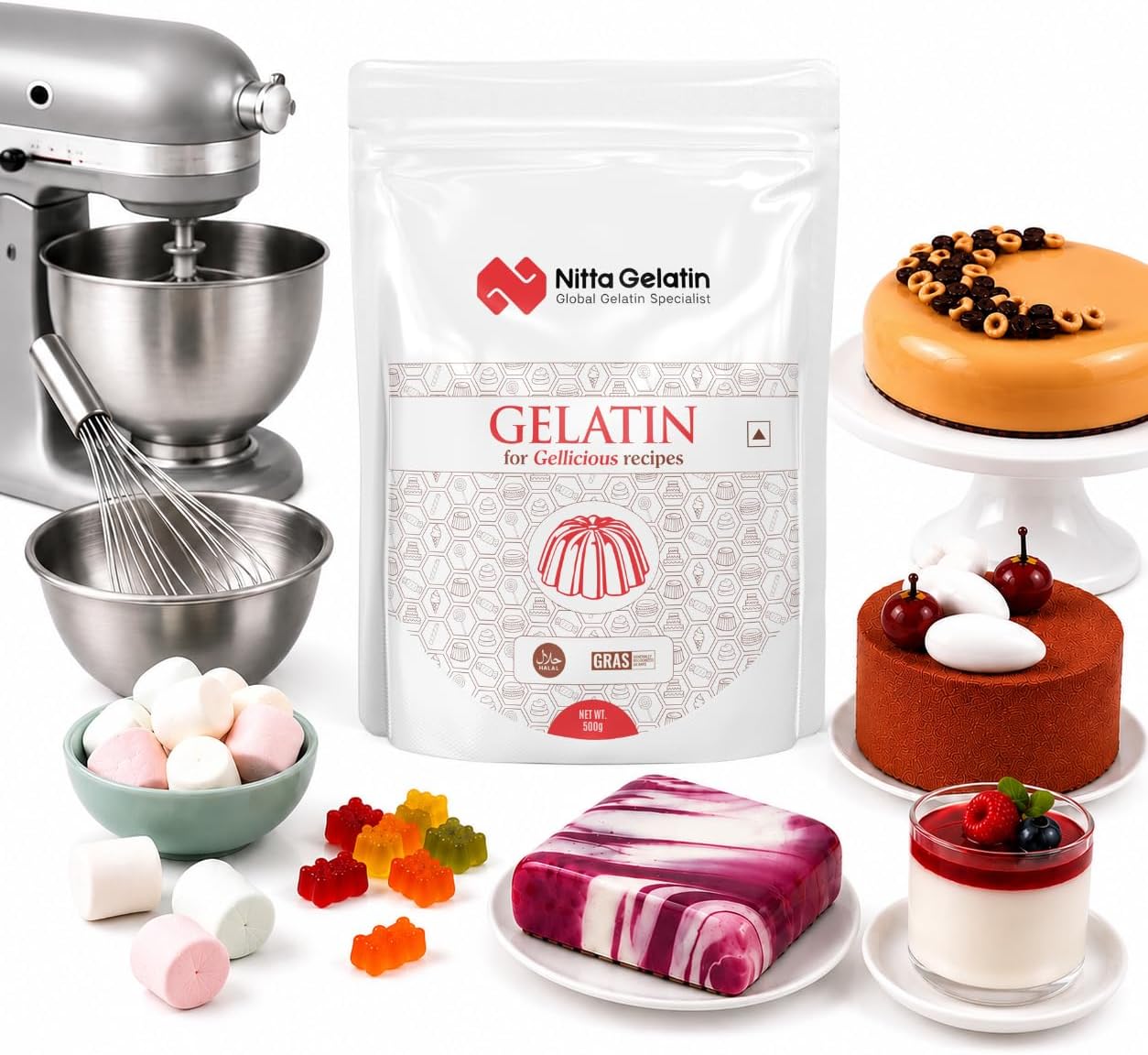 - NITTA GELATIN Premium Gold 200 Bloom Gelatin of International Standard (Unflavoured) Best for Cake, Pudding, Jelly, Entremets & Desserts (500 gm)