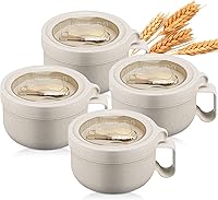 Vista 8 de Maxdot 4 piezas de tazón para microondas de ramen, tazones de sopa instantánea aptos para microondas con tapas, tazones grandes de sopa con asas