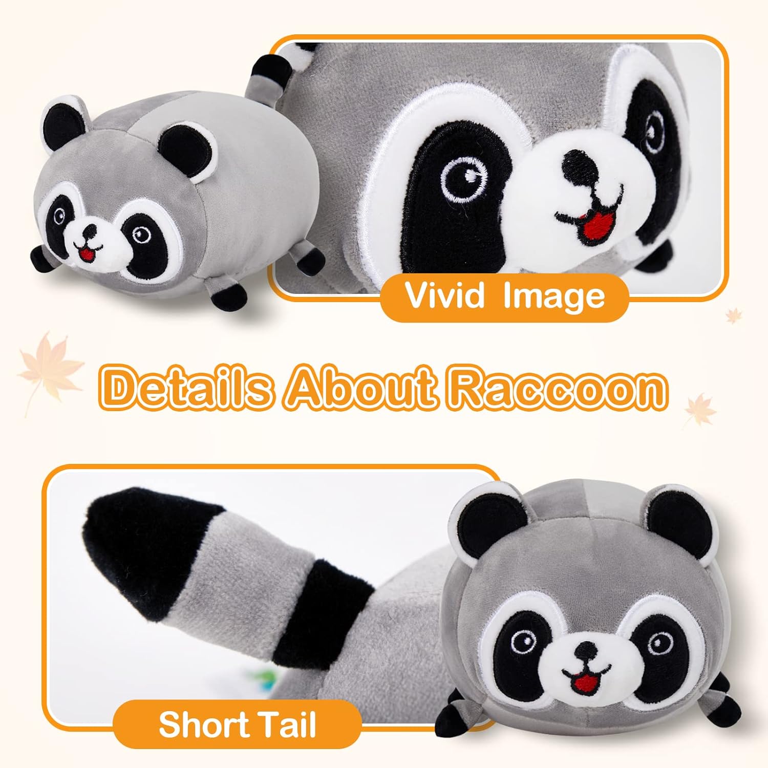 14'' Raccoon Plush Stuffed Animals Stackable Plushie Squishy Racoon Pillow Special Day Holiday Birthday Gifts for Kids Boys Girls
