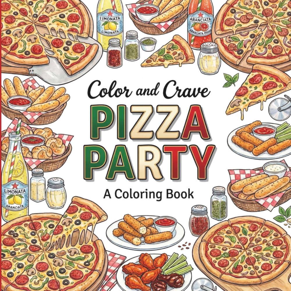 Pizza Party: Coloring Book for Foodies, Adults and Kids, Rich and Detailed for Foodies and Relaxation Featuring a Variety of Foods, Drinks and Snacks