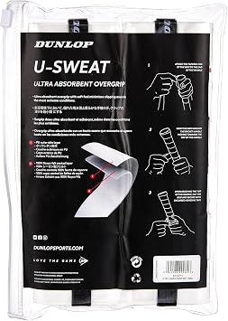 Dunlop Sports U-Sweat Tennis/Squash/Badminton/Padel OVERGRIP (3-Pack, 12-Pack, 30-Pack Roll) (Black & White Colors) (Super Absorbent, Moisture Wicking Construction, Comfortable, Cushioned Surface)