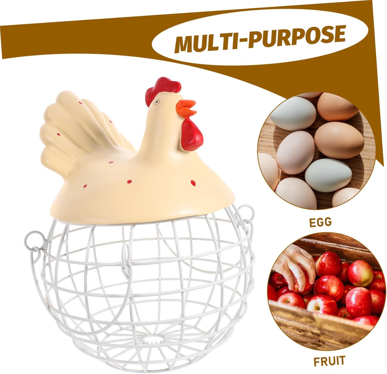 Creative Chicken-shaped Iron Art Egg Holder Basket Multi-function Fruit Container and Storage Organizer for Kitchen Farmhouse Rustic Decor Construction Random Color Random Color