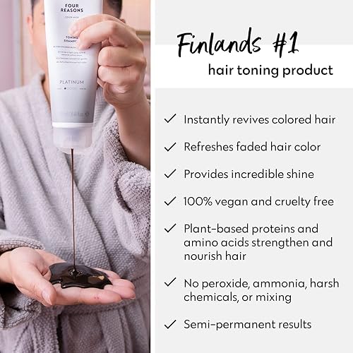 Miniatura 5 de FOUR REASONS Color Mask - Paquete de champú con tratamiento de tonificación plateada y platino, tonifica y mejora el cabello teñido  Tinte para el