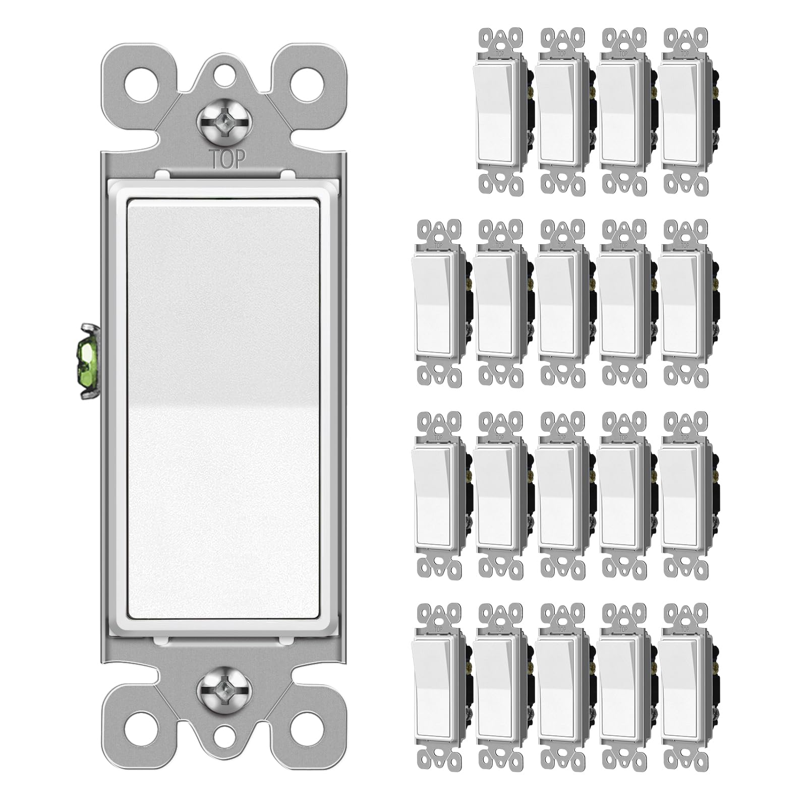 CML Matte White Decorator Single Pole Light Switch, Rocker Paddle Wall Switch, 15A 120/277V, 3-Year Warranty, UL Listed, 20 Pack