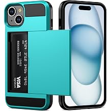 Vofolen Case Compatible with iPhone 15 with Card Holder, Dual Layer Shockproof Wallet Phone Case Hidden Card Slot Sliding Protective Hard Shell Back Cover Slim Case for iPhone 15, 6.1 Inch Sky Blue