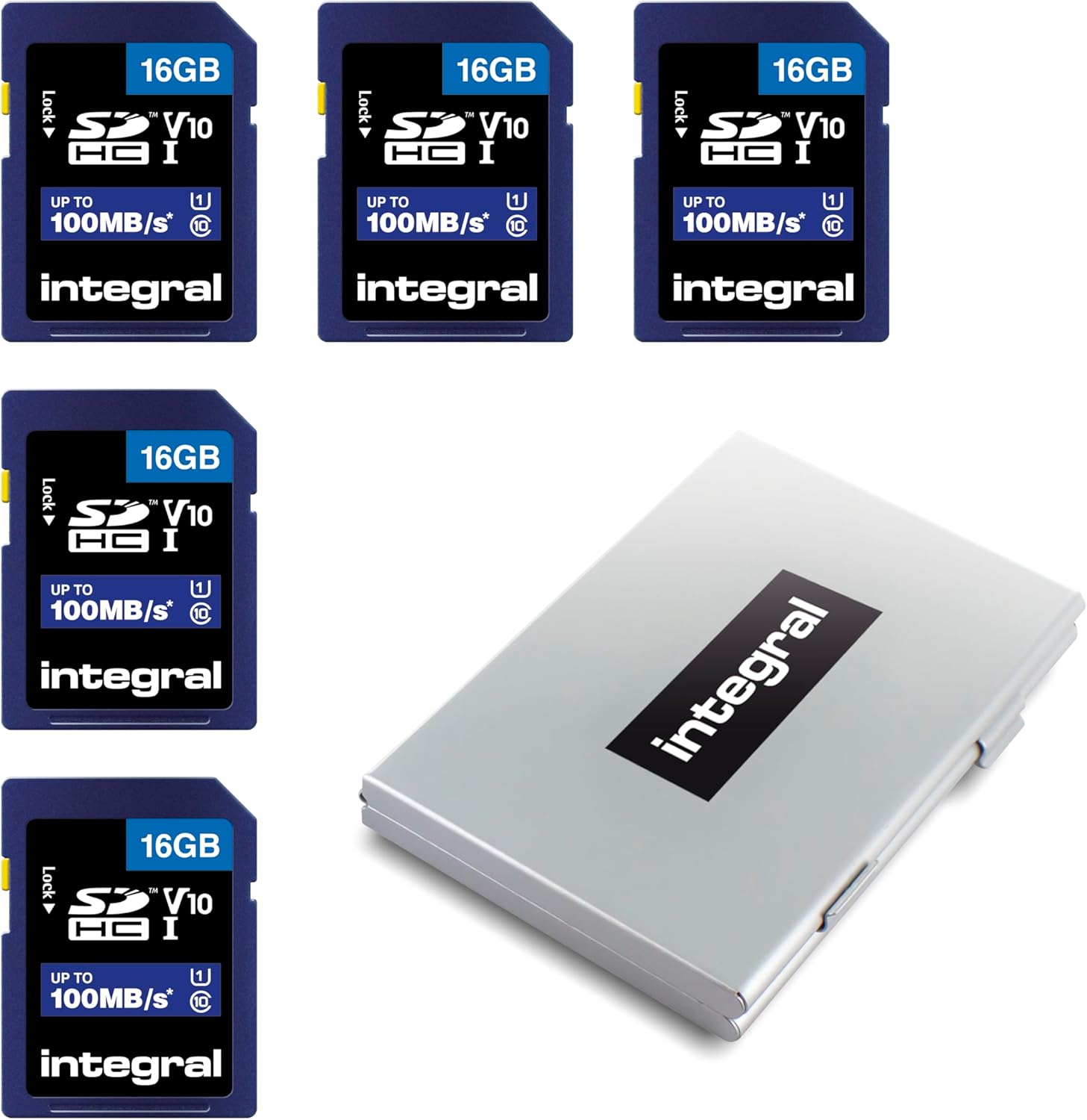 Integral 16GB SD Card High Speed SDHC Memory Card | 5 Pack | Up to 100MB/s V10 UHS-I U1 | Digital Cameras, Camcorders and SD Compatible Devices
