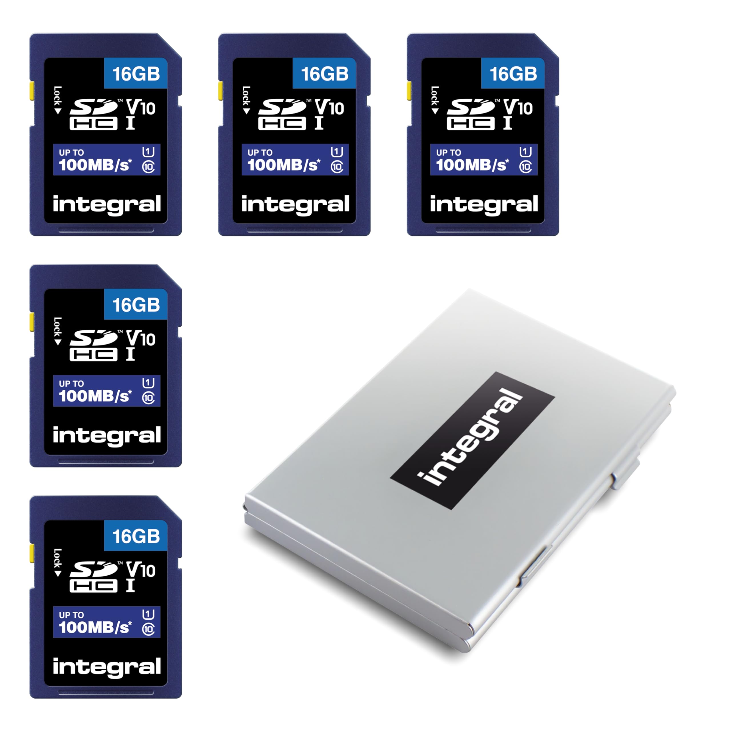 Integral 16GB SD-Karte Hochgeschwindigkeits-SDHC-Speicherkarte | 5er-Pack | Bis zu 100 MB/s V10 UHS-I U1 | Digitalkameras, Camcorder und SD-kompatible Geräte
