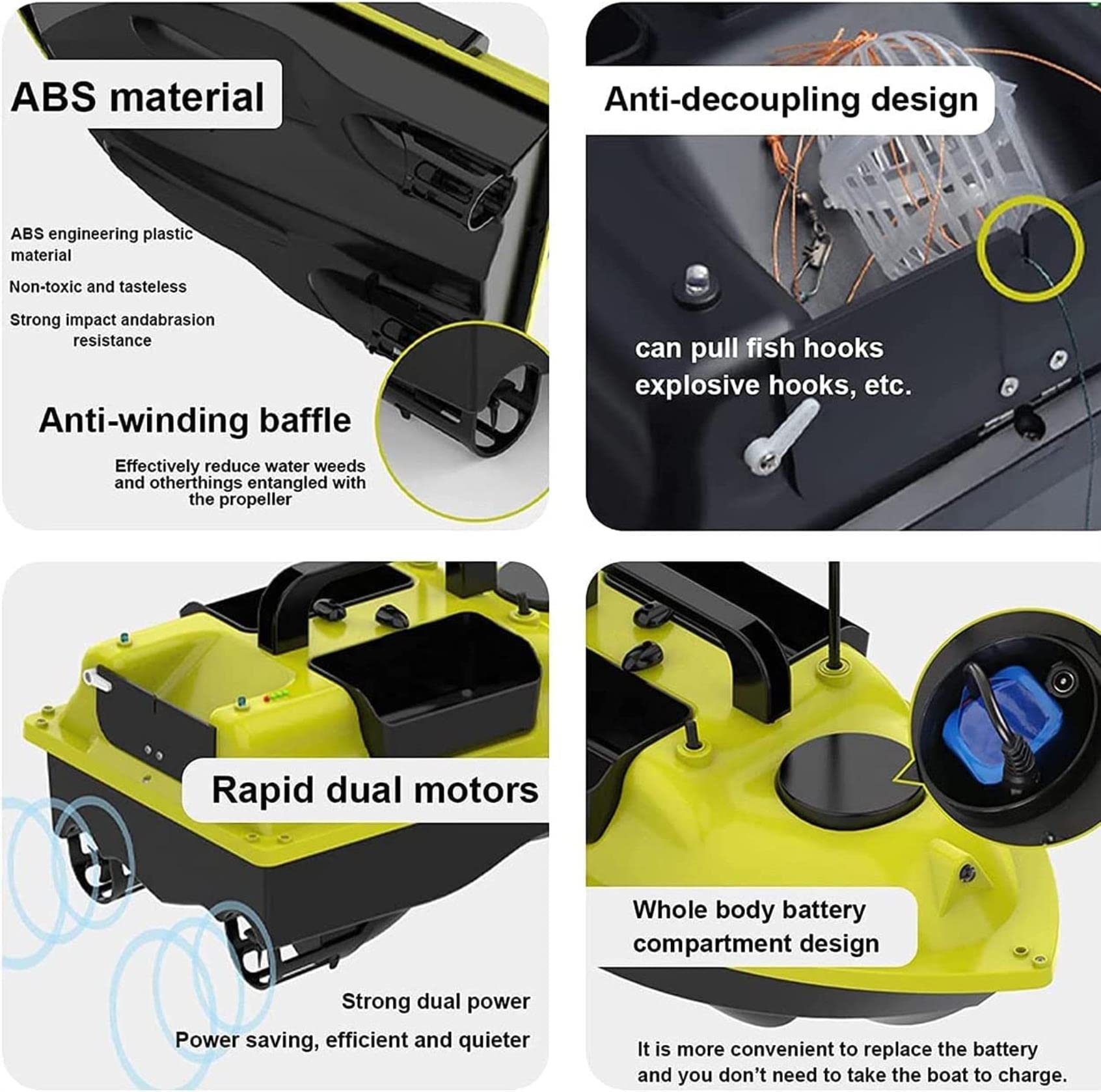 Bait Boat, buscador de Pescado, Bote RC, Bote de señuelo de Pesca, posicionamiento del GPS, Crucero automático, Bote de Pesca de Control Remoto con Motor Doble, 5200 mAh