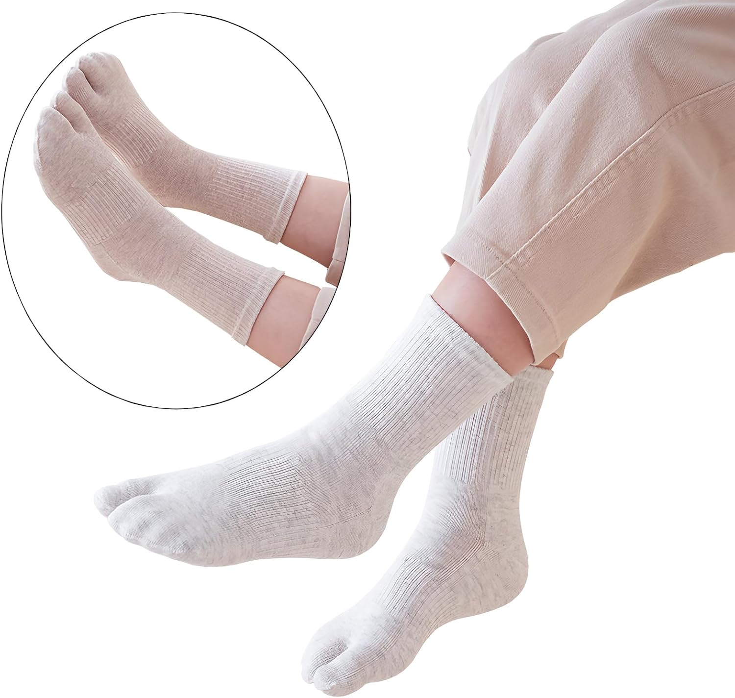 5 Pairs Cotton Two Toe Split Tabi V Socks Athletic Running Breathable Dress Socks for Kids Girls Boys 6-15 Years
