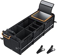 HEYTRIP Large Trunk Organizer with Leakproof Cooler Bag, Removable Dividers, Tie-Down Straps & 2mm PE Board - 105L Capacity for Groceries & Picnics