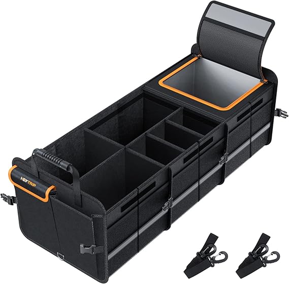 HEYTRIP Large Trunk Organizer With Built-in Leakproof Cooler Bag, 2 Tie-Down Straps, 4 Removable Dividers, Foldable Cover