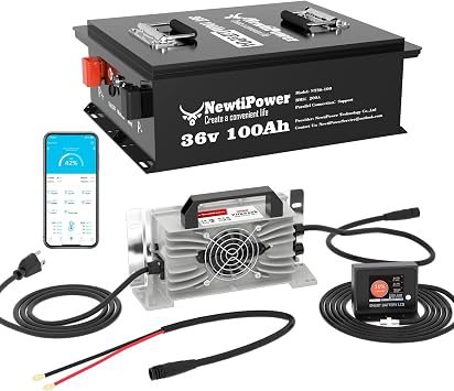 36V 100Ah Golf Cart LiFePO4 Battery with APP&Chager&Monitor,10KW Continuous Power Lithium Battery with 200A BMS, Up to 10000+ Rechargeable Cycles, Perfect for golf cart