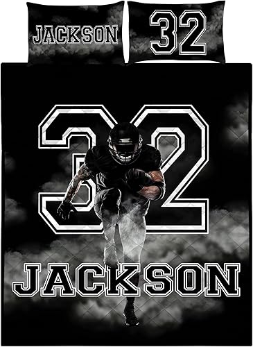 Miniatura 3 de Juego de cama de atleta de fútbol personalizado con número de nombre, edredón de fútbol King, Queen Queen, Twin Throw Queen, Juego de edredón